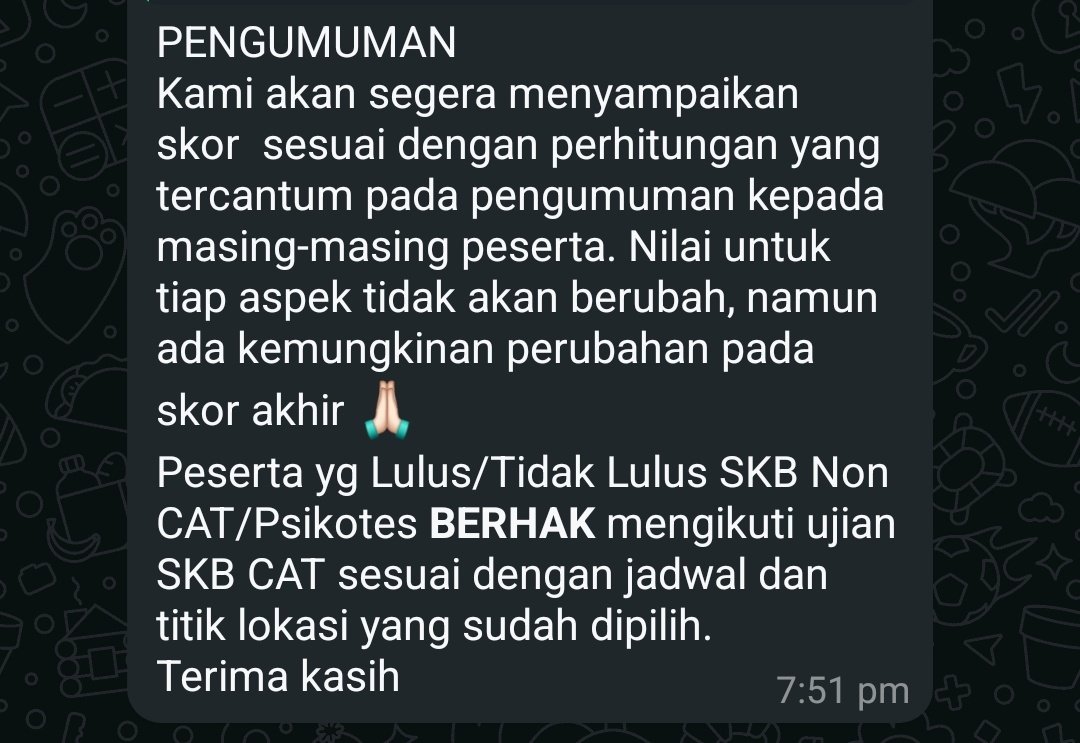 syigalo's tweet photo. @Dimdit10 @seleksiasnpupr @sprklxz Kak aku juga skor nya salah perhitungan yg di sistem. Dan balasan admjn di WAG kaya gini https://t.co/W63lVLWcfu
