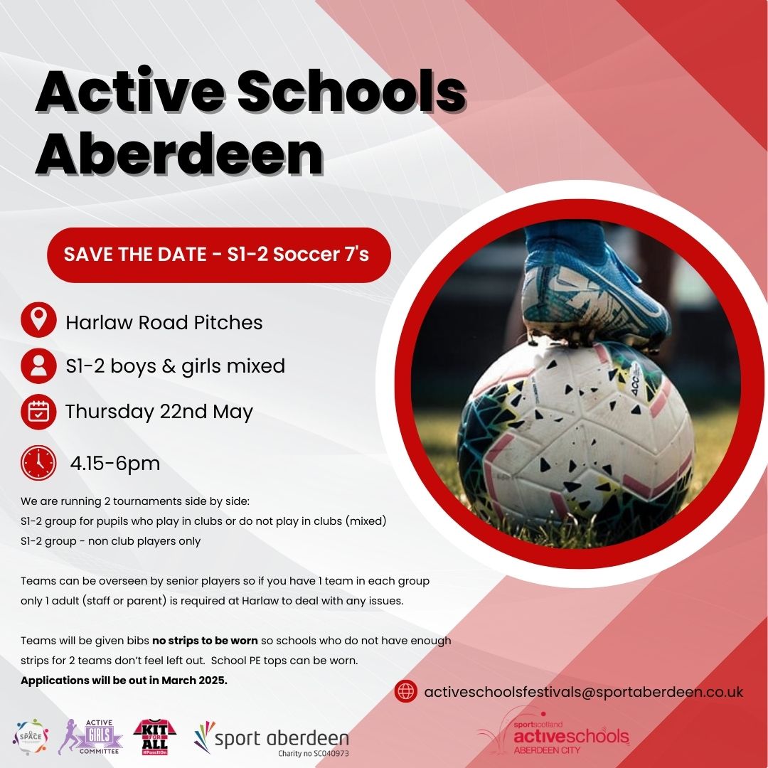 ASC_StMacharASG's tweet image. 💥Festival Opportunity📢
S1 - S2 Football Festival for both club level and non-club players.
✅ Basic requirement
✅ FREE
✅ Fun
✅ Meet new friends
✅ Stay active
To book: activeschoolsfestivals@sportaberdeen.co.uk
