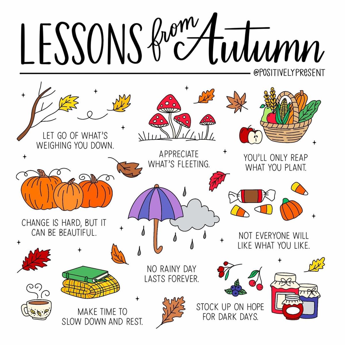 Changing seasons can affect #mentalhealth. As the days get darker your mood may dip. You may want to socialise less &amp; have less energy to care for yourself. #Counselling can support you, helping you to survive the dark days until you’re able to thrive again.

📷 <a href="/positivepresent/">Positively Present</a>