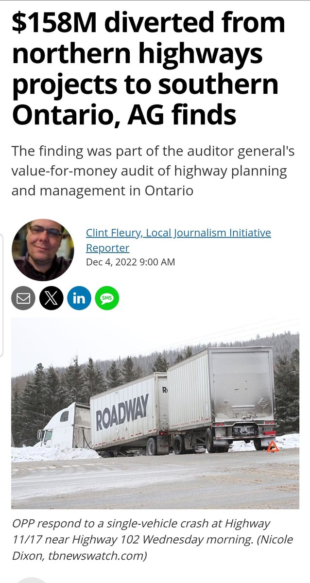 Auditor General Bonnie Lsysk found the Doug Ford government and Caroline Mulroney ignored its own experts when it decided to prioritize building eight highways, including Highway 413 and the Bradford Bypass and diverted $158M from the Northern hwys to #BradfordBypass and #Hwy413.