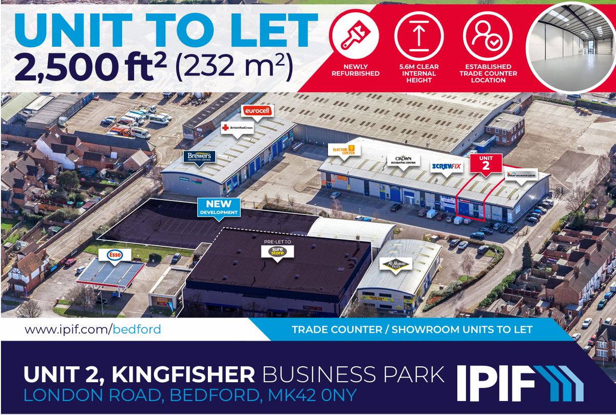 2,500 sq.ft warehouse unit / trade-counter to let on Bedford's premier trade park. Adjacent to Screwfix, Dulux, Crown, Brewers, Electric Center.   rabcommercial.com/let/property...
#Bedford #Bedfordshire #commercialproperty #RealEstate