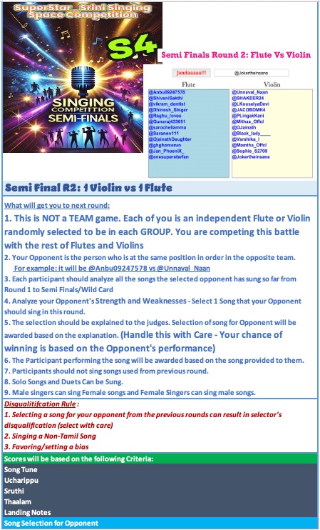 superstar_srini's tweet photo. Big Announcement 🔥🔥🔥#WhistlePodu 

Superstar_srini Singing Space Competition season-4 (#4SC4) 🎶🎵🎼🎙😍🥰❤️💖😍

Very Very Interesting and Surprising element 💖🎶😍

Semifinal Round2 :

Date: 30.11.2024 @ 08PM 

TEAM A (FLUTE)  Vs
TEAM B (VIOLIN)
One to One Challenge🔥🔥🔥🔥 https://t.co/Jt5jqTlo81