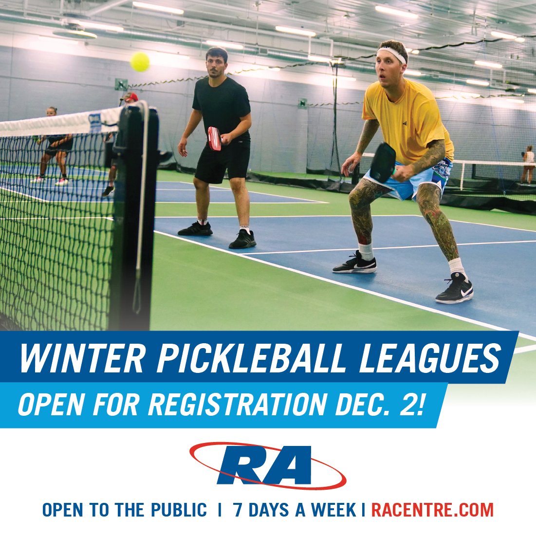 RACentreOttawa's tweet photo. Registration for our winter pickleball league OPENS this Monday, December 2nd at 8:30pm!

Apply with your rating to secure one of 220 available slots! 

https://t.co/ieFRzIyjks @rasportsleagues

#RACentre https://t.co/MznLQfeLWh