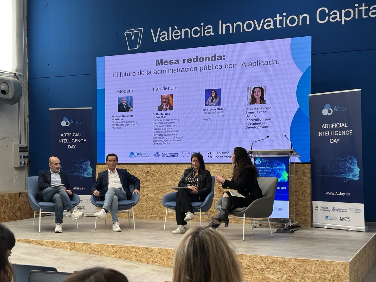 Startup Valencia (@startup_vlc) on Twitter photo <a href="/LynxView_es/">LynxView</a> <a href="/libelium/">Libelium</a> <a href="/s2grupo/">S2GRUPO</a> <a href="/app2utech/">app2U - Soluciones de software a medida</a> <a href="/ticforyou/">TICforyou</a> <a href="/AjuntamentVLC/">Ajuntament València</a> <a href="/VLCInnovation/">València Innovation Capital</a> <a href="/dipvalencia/">Diputació de València</a> Terminamos la 1ª parte del #AIDay con la mesa 👉 El futuro de la administración pública con IA aplicada
👥 <a href="/acidad/">Ana Cidad</a> (<a href="/fvalgrai/">valgrai</a>), <a href="/bnofuentes/">Bartolomé Nofuentes/❤️</a> (Ayuntamiento de Quart de Poblet), <a href="/MarFerrerSaez/">Mar Ferrer Saez</a> (<a href="/VLCILab/">València Innovation Lab</a>) y José Domingo Martínez (<a href="/dipvalencia/">Diputació de València</a>) como moderador
📍 La Harinera <a href="/LynxView_es/">LynxView</a> <a href="/libelium/">Libelium</a> <a href="/s2grupo/">S2GRUPO</a> <a href="/app2utech/">app2U - Soluciones de software a medida</a> <a href="/ticforyou/">TICforyou</a> <a href="/AjuntamentVLC/">Ajuntament València</a> <a href="/VLCInnovation/">València Innovation Capital</a> <a href="/dipvalencia/">Diputació de València</a> Terminamos la 1ª parte del #AIDay con la mesa 👉 El futuro de la administración pública con IA aplicada
👥 <a href="/acidad/">Ana Cidad</a> (<a href="/fvalgrai/">valgrai</a>), <a href="/bnofuentes/">Bartolomé Nofuentes/❤️</a> (Ayuntamiento de Quart de Poblet), <a href="/MarFerrerSaez/">Mar Ferrer Saez</a> (<a href="/VLCILab/">València Innovation Lab</a>) y José Domingo Martínez (<a href="/dipvalencia/">Diputació de València</a>) como moderador
📍 La Harinera