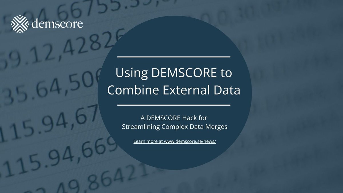 Demscore (@demscore) on Twitter photo ๐ก Data #Hack: Using Demscore to Combine External Data
New Blog Post on a very useful Demscore-hack! Demscore can minimize the usual hassle of combining data from different sources ๐๐ฏ๐๐ง ๐ฐ๐ก๐๐ง ๐ข๐ง๐๐ฅ๐ฎ๐๐ข๐ง๐ ๐๐ฑ๐ญ๐๐ซ๐ง๐๐ฅ ๐๐๐ญ๐๐ฌ๐๐ญ๐ฌ.
demscore.se/news/using-demโฆ ๐ก Data #Hack: Using Demscore to Combine External Data
New Blog Post on a very useful Demscore-hack! Demscore can minimize the usual hassle of combining data from different sources ๐๐ฏ๐๐ง ๐ฐ๐ก๐๐ง ๐ข๐ง๐๐ฅ๐ฎ๐๐ข๐ง๐ ๐๐ฑ๐ญ๐๐ซ๐ง๐๐ฅ ๐๐๐ญ๐๐ฌ๐๐ญ๐ฌ.
demscore.se/news/using-demโฆ
