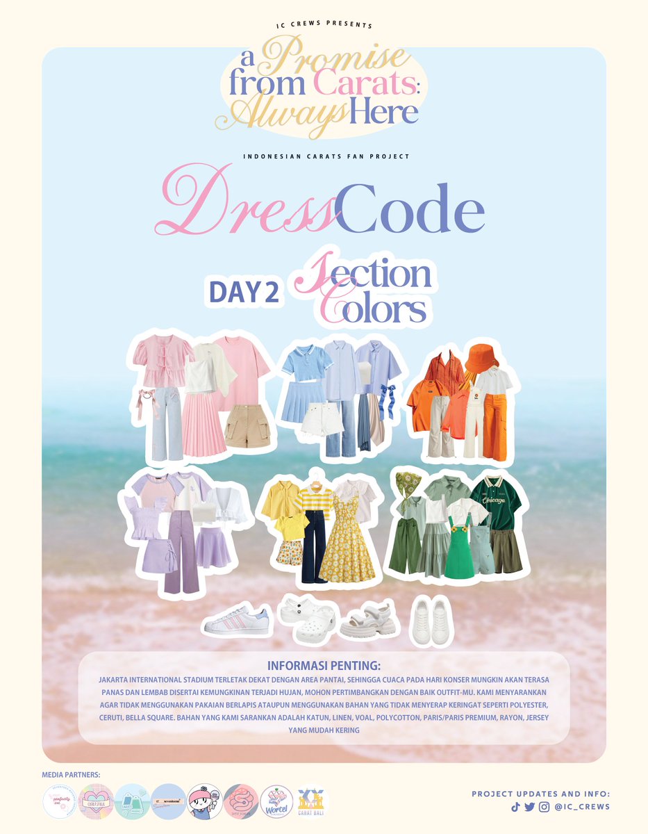 IC_Crews's tweet photo. [Dress Code Alert🚨]

CARATs!💎
We’re super excited to announce the dress code for Seventeen Right Here in Jakarta!🩷🩵

Jangan lupa untuk pilih baju yang nyaman dipakai😉 
Kamu bisa intip inspo di bawah untuk referensi outfit yaa!🫶

#SVT_RIGHT_HERE_IN_JAKARTA https://t.co/Yi3coKQxLz