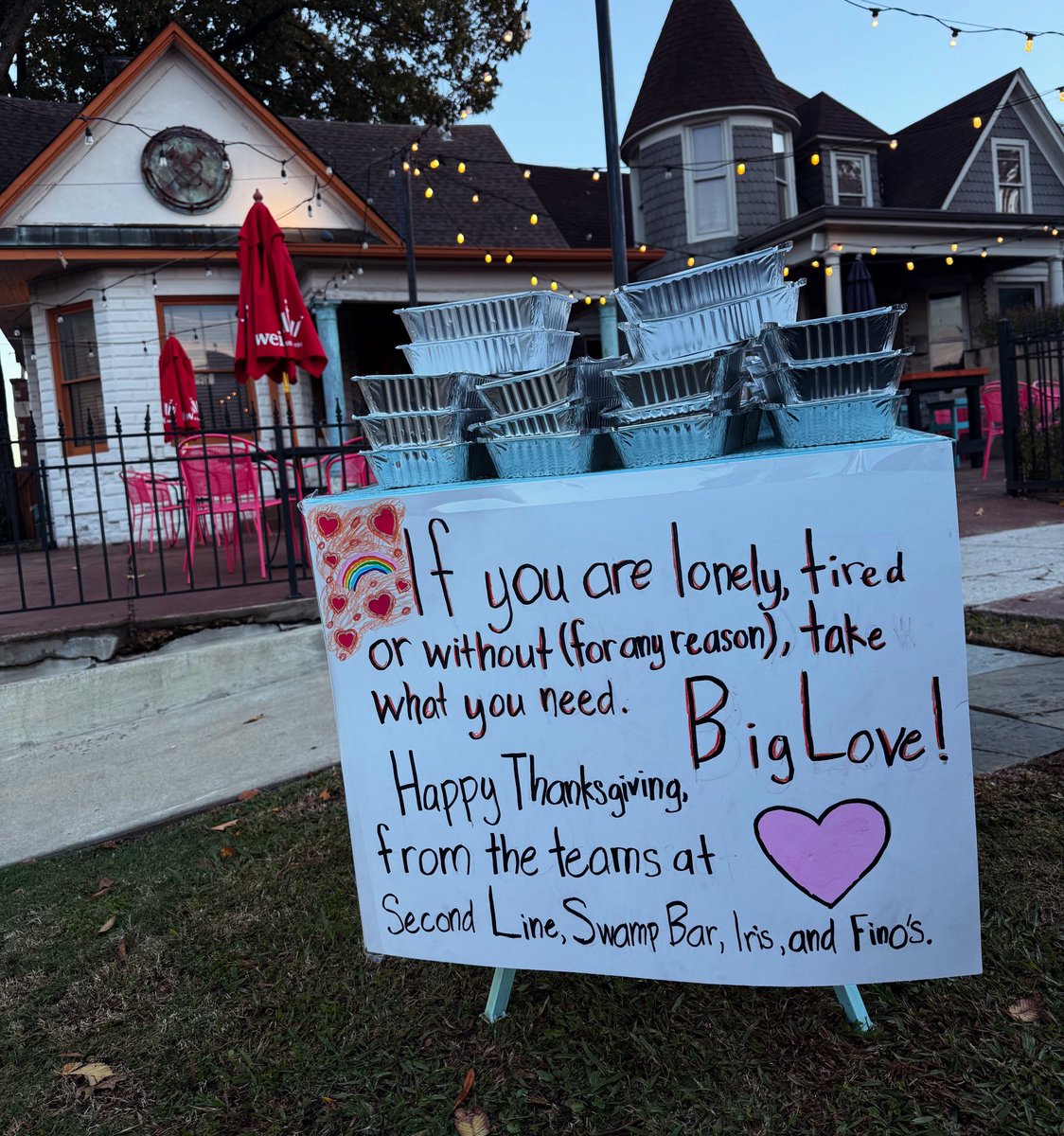 kelly_english's tweet image. If you are lonely, tired, or without (for any reason), take what you need. Big love. Happy thanksgiving from the teams at @secondlinemem, #swampbar, @restaurantiris, &amp;amp; @finosmemphis.
