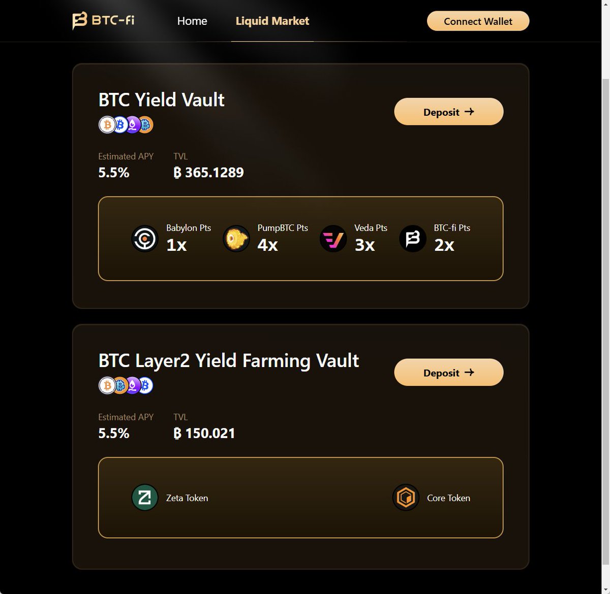 Both #BTC Yield Vault and #BTC Layer2 Yield Farming Vault have 5.5% APY now.
