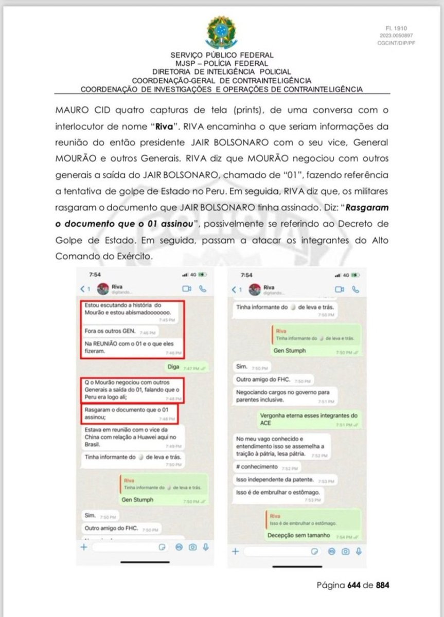 🇨🇳 Mourão - "golpe" - China

Neste documento da PF vazado à imprensa, Mourão teria, depois de uma reunião com o vice-presidente chinês, supostamente rasgado um documento assinado por Bolsonaro.

Contexto:
- Mourão já havia sido eleito senador.

Peço atenção: o diálogo da imagem