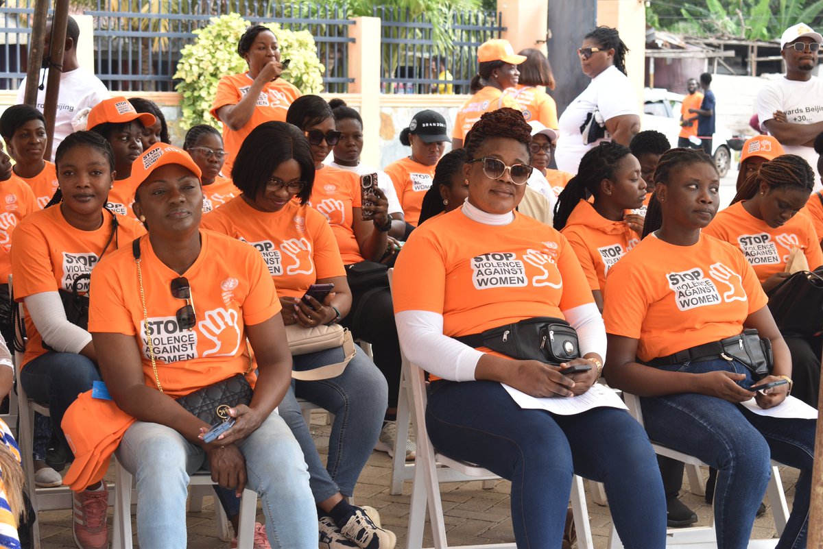 UNinGhana's tweet photo. "This is more than a campaign. It is a movement for justice, equality, & dignity, reminding us that every voice matters, every action counts, & every partnership strengthens our ability to create a safer & fairer world."~@charlesabani #UN🇬🇭RC at today's #orangeflag raising event. https://t.co/6SiAv5IiFG