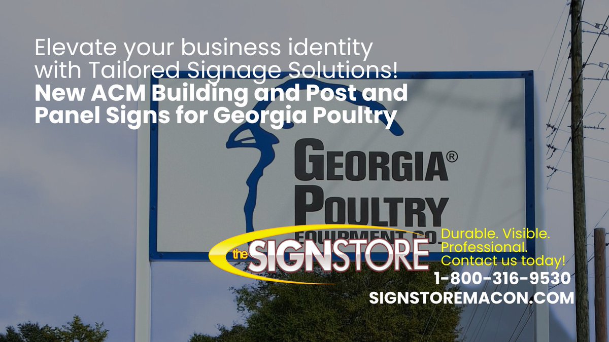 signstoremacon's tweet image. Two signs, one impactful project! We designed, permitted, and installed a double-sided post and panel sign and a custom ACM building sign for Georgia Poultry. Ready to upgrade your signs? 1-800-316-9530 signstoremacon.com #CustomSignage #PostAndPanel #ACMSigns #TheSignStore