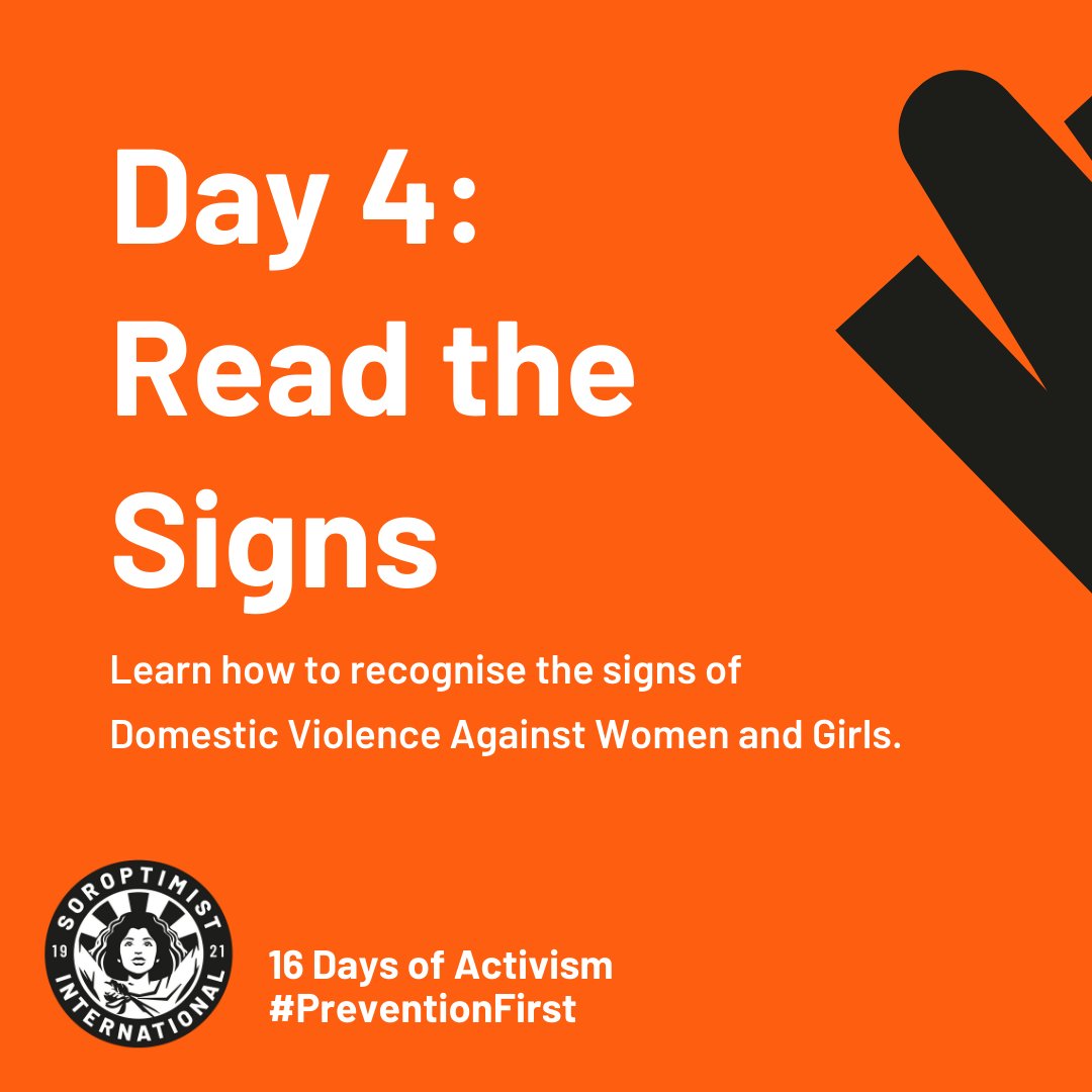 SoroptiTweet's tweet photo. Learn how to recognise the signs of Domestic Violence Against Women and Girls. Look out for signs like isolation from friends and family, extreme jealousy, frequent criticism, and changes in behaviour or mood. Awareness is the first step to prevention. #16Days #PreventionFirst https://t.co/NxW4Q8GIrV