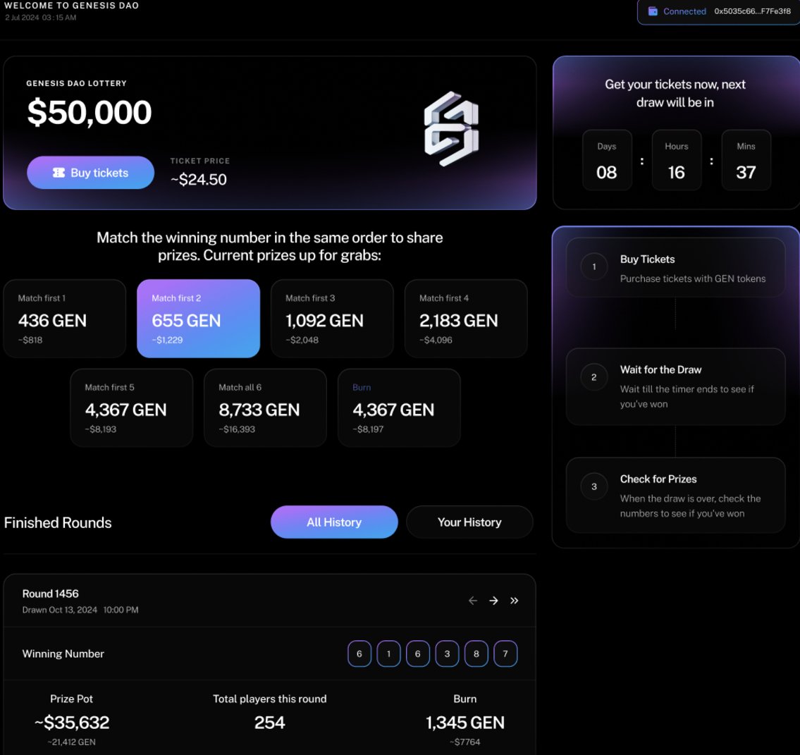 Genesis lottery launches  early December

It introduces a new burn mechanic for Genesis--the first of many

Read more on Docs: 
docs.genesisdao.io/genesis-dao/lo…