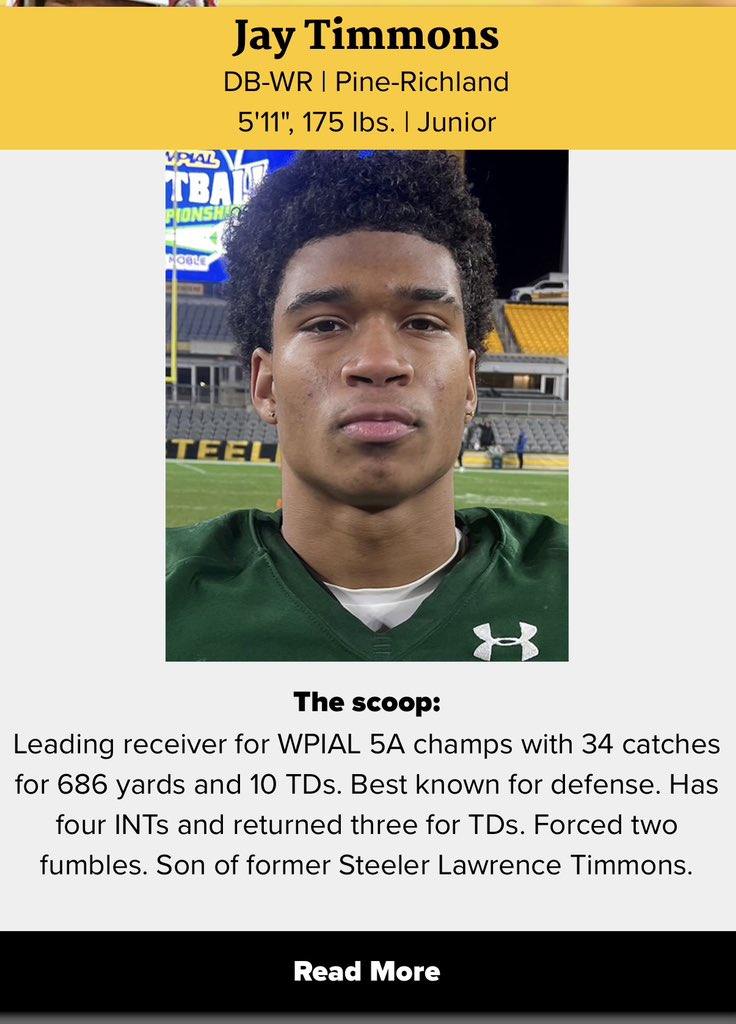 Lawrence “Jay” Timmons 3⭐️ (@jay__timmons) on Twitter photo Blessed to be named in the Post-Gazette Fabulous 22 ‼️ Happy Thanksgiving 🦃 <a href="/Coach_LeDonne/">Dr Jon LeDonne</a> <a href="/mwhiteburgh/">Mike White</a> <a href="/WPIAL_Insider/">WPIAL Insider</a> Blessed to be named in the Post-Gazette Fabulous 22 ‼️ Happy Thanksgiving 🦃 <a href="/Coach_LeDonne/">Dr Jon LeDonne</a> <a href="/mwhiteburgh/">Mike White</a> <a href="/WPIAL_Insider/">WPIAL Insider</a>