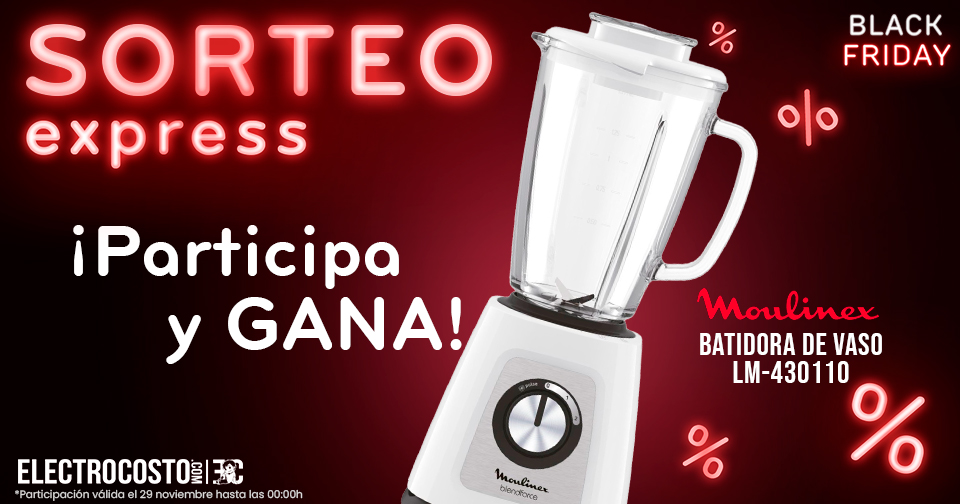 🎉 ¡SORTEO BLACK FRIDAY ! 🎉¿Quieres ganar una batidora de vaso MOULINEX LM-430110? 🥤
🔹 Sigue nuestra cuenta.
🔹 Dale me gusta a esta publicación.
🔹 Haz RT.
🔹 Nombra a 1 amig@ en comentarios.
📅 Tienes hasta el 29/11/2024 a las 23:59 horas.