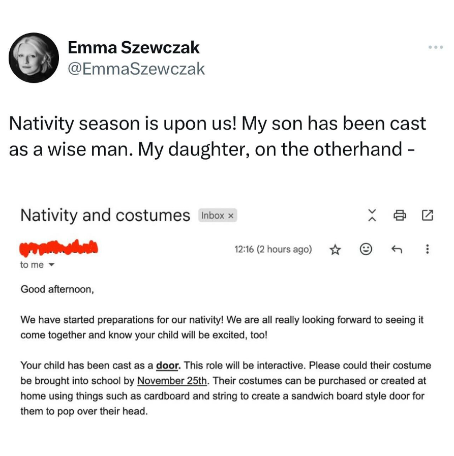 CrossleysCars's tweet image. When your kid’s big nativity role is… the door 🚪🌟 Proud parent moment! Who knew opening and closing could be such a talent? 😂
-
📲 Download Our App: onelink.to/crossleyscars
📞01422 202020
🌐 crossleyscars.com
-
#crossleys #taxi #smspay #payment #cashless #card #fare
