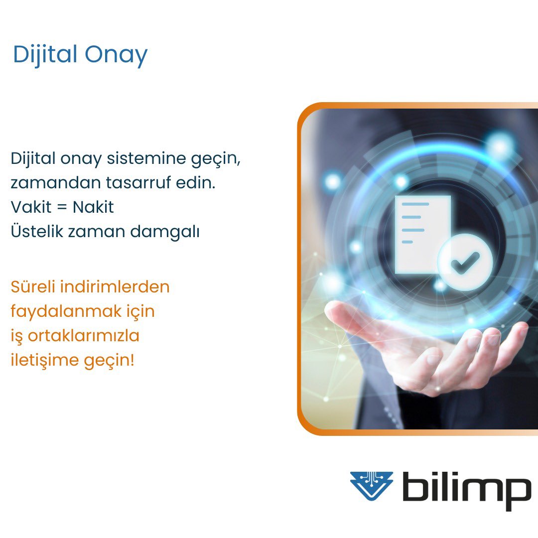 bilimpapp's tweet photo. Dijital onay sistemine geçin, zamandan tasarruf edin.
Vakit = Nakit
Üstelik zaman damgalı

#dijitalonay #bilimp https://t.co/qCbqGisIXP