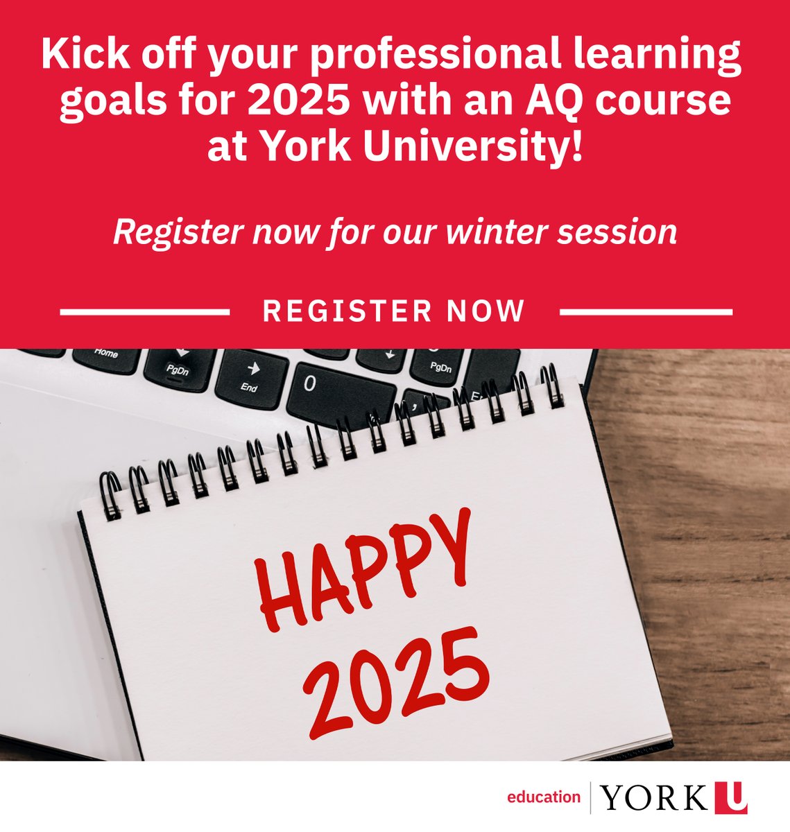 YorkUeducation's tweet photo. Kickstart 2025 with an AQ Course at York University! Elevate your teaching with the latest strategies and resources.
Winter session: January 14 - March 28, 2025
Registration deadline: January 7, 2025 

Learn more: https://t.co/Cl24ttdmMY https://t.co/shmmlDH7Nv