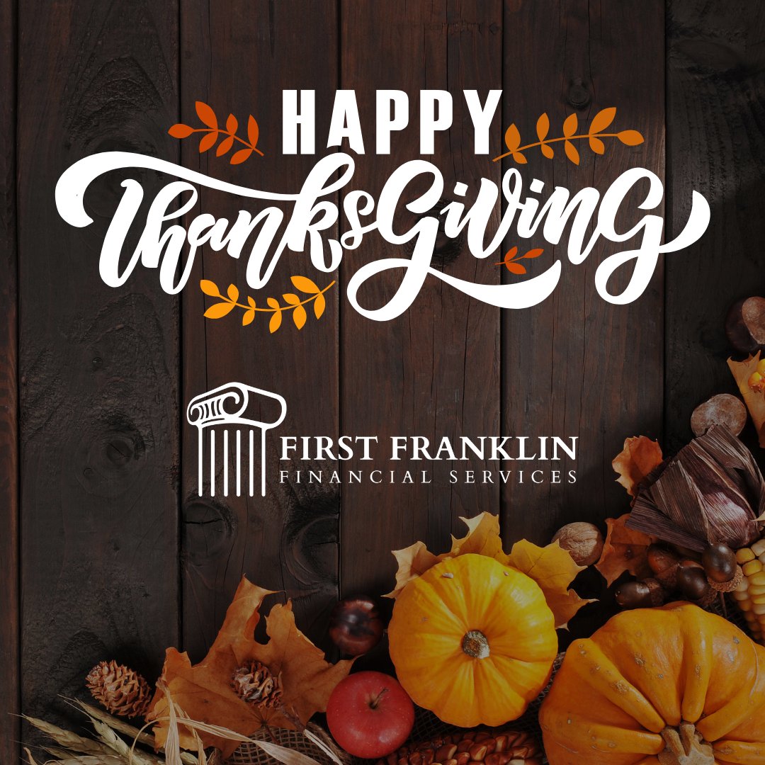 FirstFranklin's tweet image. 🦃 Happy Thanksgiving from First Franklin Financial! 🦃

This Thanksgiving, we're grateful for our wonderful clients, partners, and community. Thank you for trusting us to support your financial goals and dreams.

Wishing you and your loved ones a warm holiday filled with joy, gr
