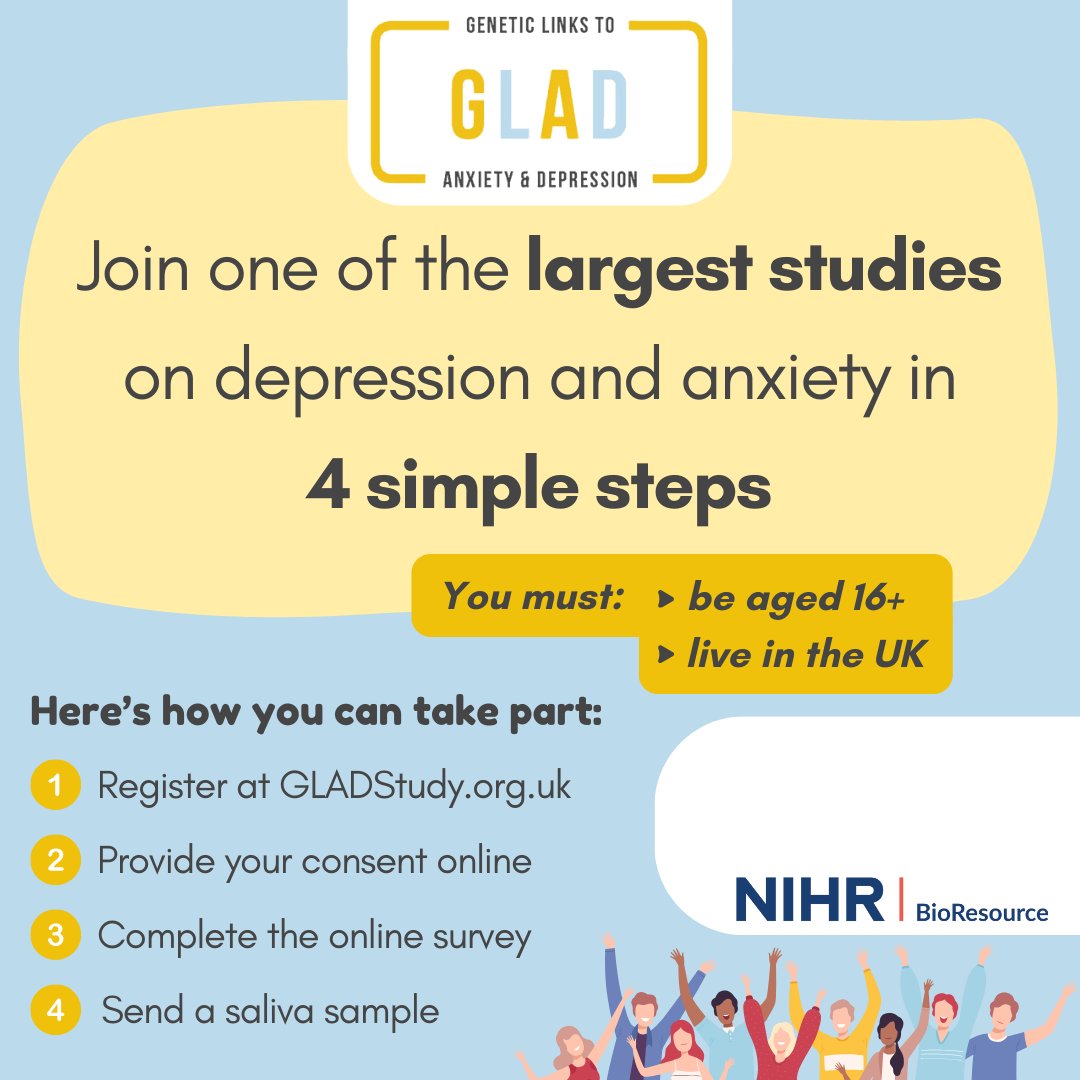 The <a href="/GLADStudy/">GLADStudy</a>  is one of the largest studies on anxiety and depression! Help them to achieve their goal of recruiting 50,000 people by signing up or spreading the word today.

Sign up: GLADStudy.org.uk