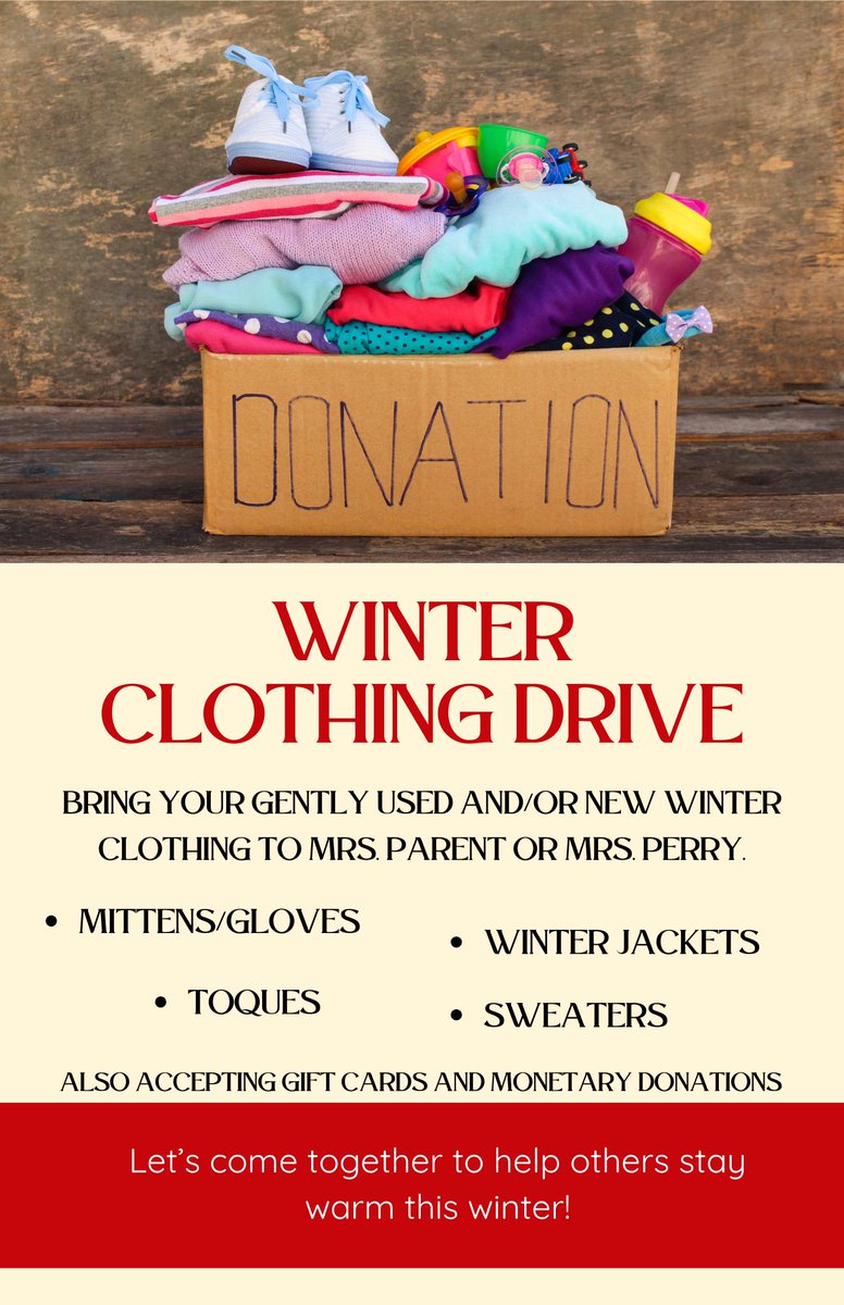 Please drop off all donations to Mrs Parent or Mrs Perry at Composite High School <a href="/CompMinerTweets/">Composite High</a>  We will also accept used /new winter boots - all sizes. Thank you for supporting our school’s families! #kindness #minerspride💛🖤<a href="/RMWoodBuffalo/">rmwoodbuffalo</a> #ymm