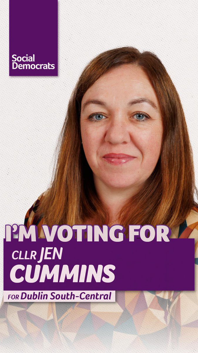 JenCumminsTD's tweet photo. 💜 Every vote matters. Let’s build an Ireland that we deserve.

✅ Share this post and remind others to vote too!   

#VoteSocialDemocrats #ForTheFuture https://t.co/nEfjF2v9jP