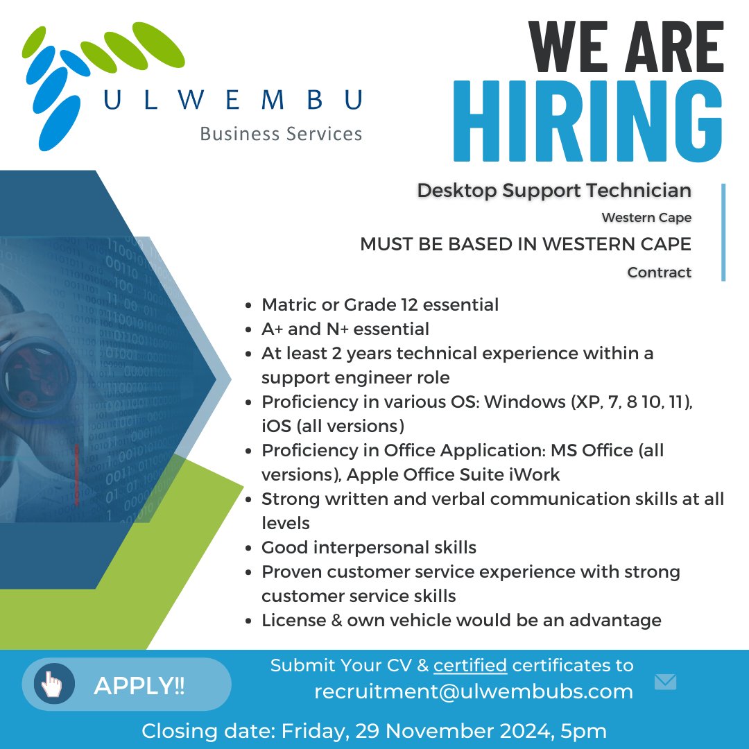 UlwembuBS's tweet photo. #ApplyNow https://t.co/H5LT9v7eUF