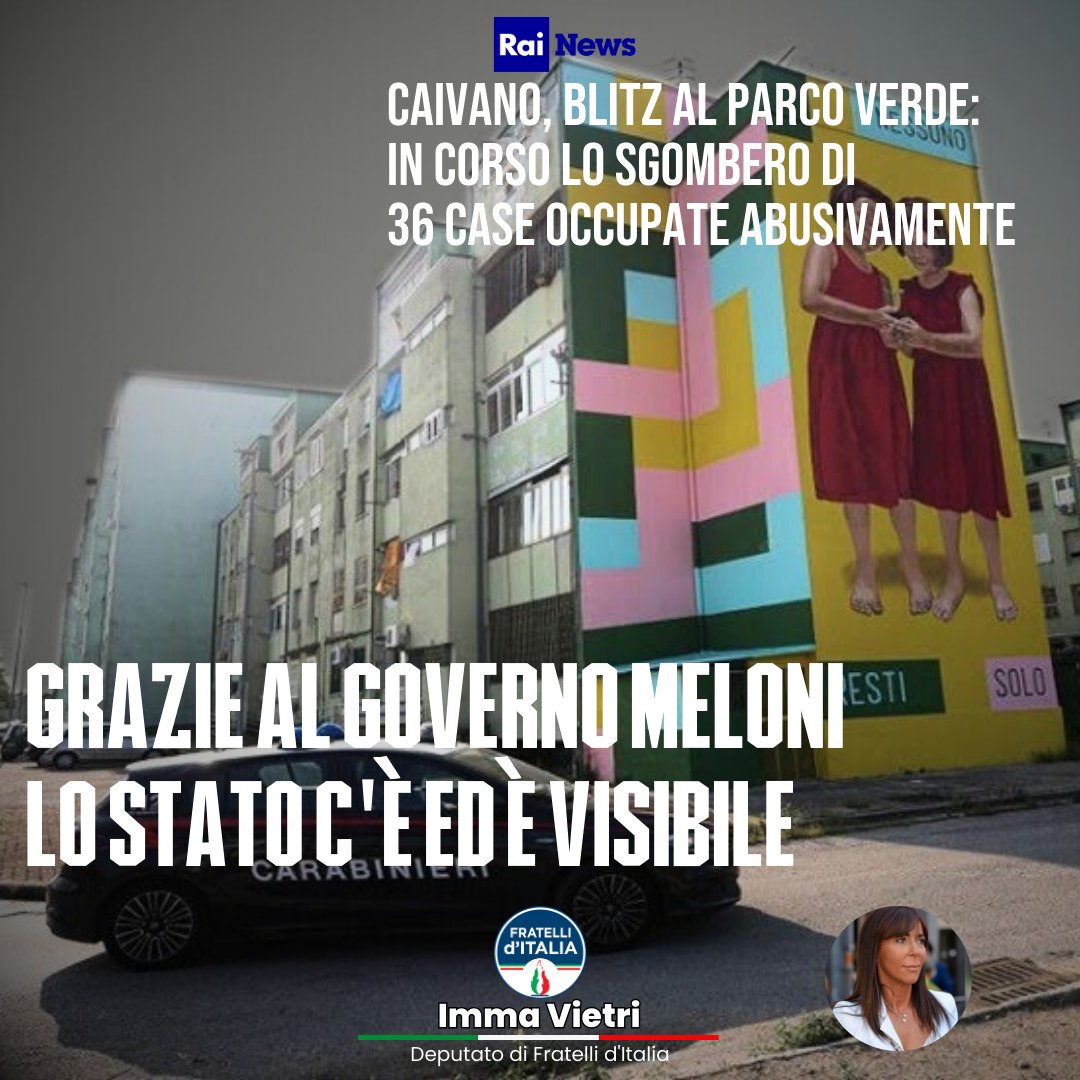 🔵Il Governo Meloni continua a mantenere gli impegni assunti con la comunità di #Caivano. 

 Questa è l'ulteriore dimostrazione che alle parole il Governo, guidato dal Presidente Giorgia Meloni, fa sempre seguire i fatti. 

#fratelliditalia