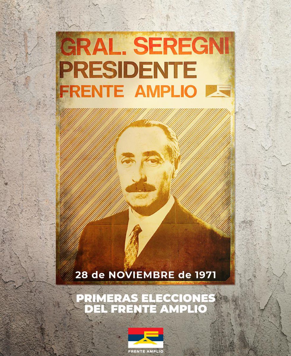 Hoy hace 53 años nuestra fuerza política se presentaba por primera vez a las elecciones nacionales con la candidatura presidencial del general Liber Seregni 🥹 qué gran recorrido, cuánto aprendizaje, cuánta transformación, cuánta militancia. 

Hoy somos la fuerza política más