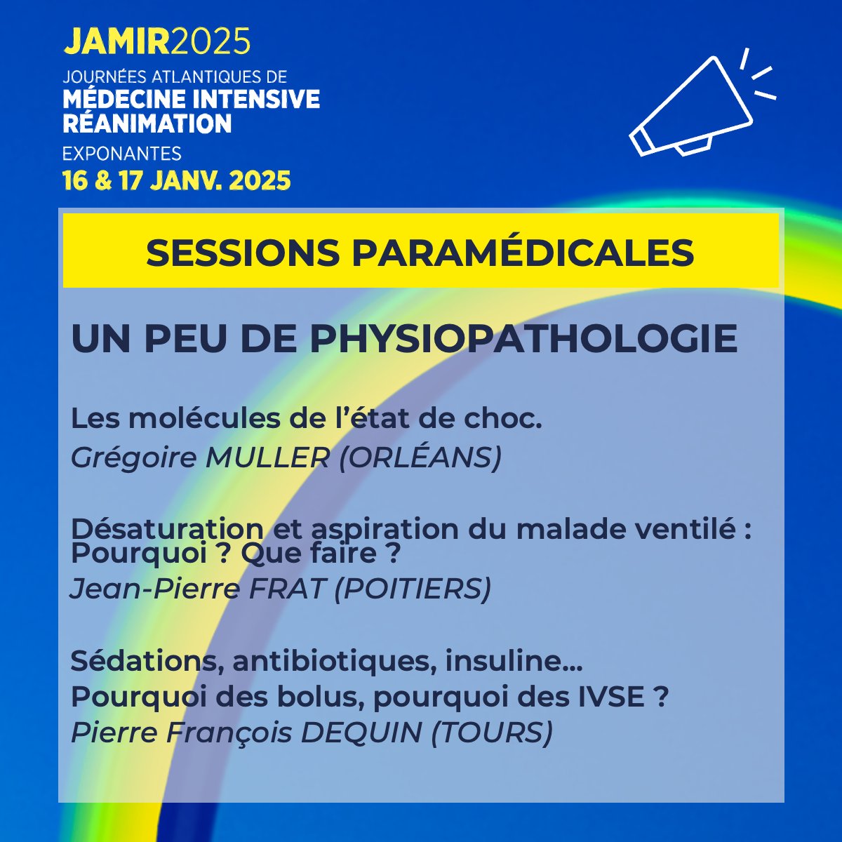 JAMIR (@jamir_nantes) on Twitter photo 📣 SESSIONS PARAMÉDICALES !
📌 17 janvier : Un peu de physiopathologie
🗓️ jamir.fr/programme/
👉 Inscriptions : jamir.fr/inscription/
📚 Formation continue : polyvalence.org
#jamir #QUALIOPI #medecineintensive #reanimation
@JBLascarrou
<a href="/dremcanet/">Emmanuel Canet</a>
<a href="/EmergencePco/">EMERGENCE PCO</a> 📣 SESSIONS PARAMÉDICALES !
📌 17 janvier : Un peu de physiopathologie
🗓️ jamir.fr/programme/
👉 Inscriptions : jamir.fr/inscription/
📚 Formation continue : polyvalence.org
#jamir #QUALIOPI #medecineintensive #reanimation
@JBLascarrou
<a href="/dremcanet/">Emmanuel Canet</a>
<a href="/EmergencePco/">EMERGENCE PCO</a>