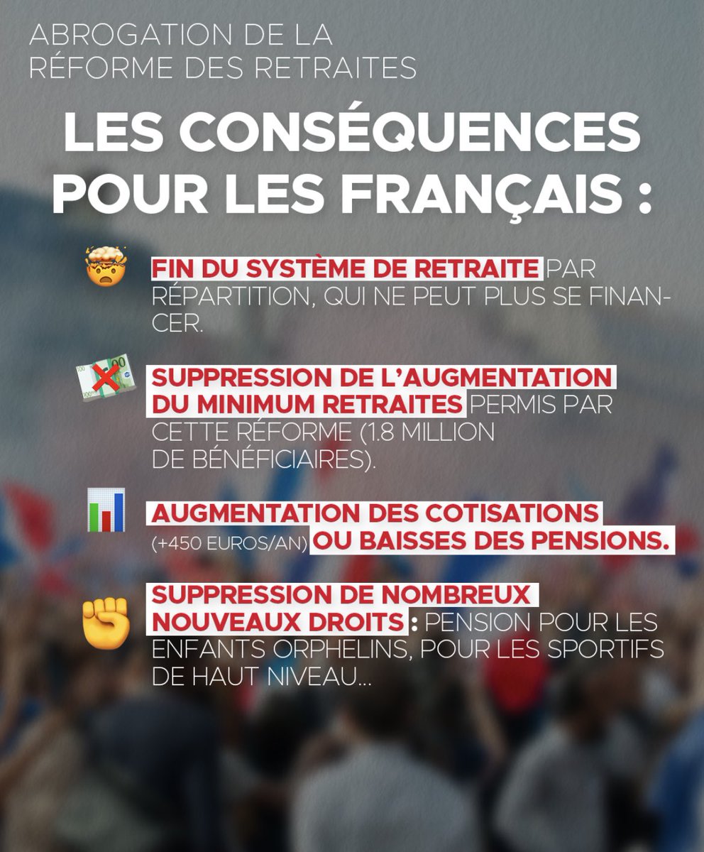➡️Si l’abrogation de la réforme des retraites a lieu voici ce qu’il va se passer et ce n’est pas une bonne nouvelle. Vous allez laisser faire les extrémistes LFI - FN faire ça ?