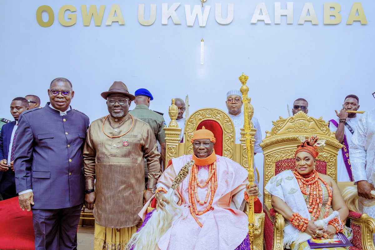 RtHonSheriff's tweet photo. I had the valuable opportunity of presenting the Staff of Office to HRM Asagba (Prof.) Epiphany Chigbogu Azinge, the 14th Asagba of Asaba, at the Ogwa Ukwu Ahaba today. 

While presenting the Staff of Office to His Royal Majesty, I urged him to break new frontiers during his reign, carry everyone along, maintain an open-door policy, and extend a hand of fellowship to all. I also used the occasion to re-emphasize the importance of our traditional institutions maintaining regular interfaces with the Delta State Advisory and Peace Building Council for effective strategies to contain any emerging security threats within their kingdoms. 

May Almighty God bless and prosper the reign of His Royal Majesty. 

Once again, congratulations.