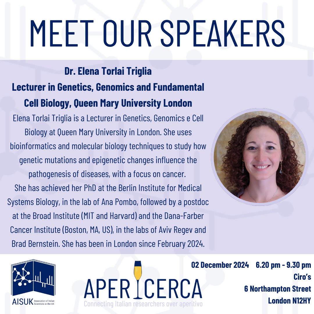 AISUK Association of Italian Scientists in the UK (@aisuk_info) on Twitter photo Less than one week left to the second #APERicerca event for Italian #ECRs 🎉 and we are revealing a bit more about our speakers. Today we are introducing
<a href="/ele_tt/">Elena Torlai T</a>!
You can still get your tickets here:
eventbrite.co.uk/e/apericerca-t… Less than one week left to the second #APERicerca event for Italian #ECRs 🎉 and we are revealing a bit more about our speakers. Today we are introducing
<a href="/ele_tt/">Elena Torlai T</a>!
You can still get your tickets here:
eventbrite.co.uk/e/apericerca-t…