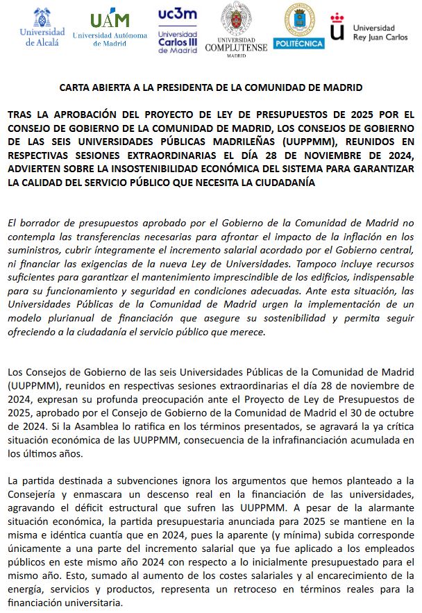 palocorlo's tweet photo. Esta mañana se ha celebrado un Consejo de Gobierno extraordinario en las Universidades públicas madrileñas para informar sobre la preocupante situación a la que se enfrentan por el empeño de la Comunidad de Madrid para asfixiarlas económicamente. Carta Abierta a la presidenta https://t.co/16yxsJBorg