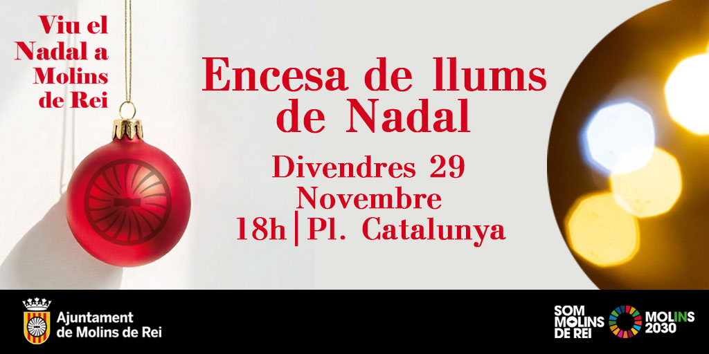 🎄El divendres 29 de novembre donem el tret de sortida al Nadal de Molins de Rei amb la tradicional encesa de llums.

📍Pl. Catalunya
🗓️ Divendres 29, 18h

Viu el Nadal a Molins de Rei ✨