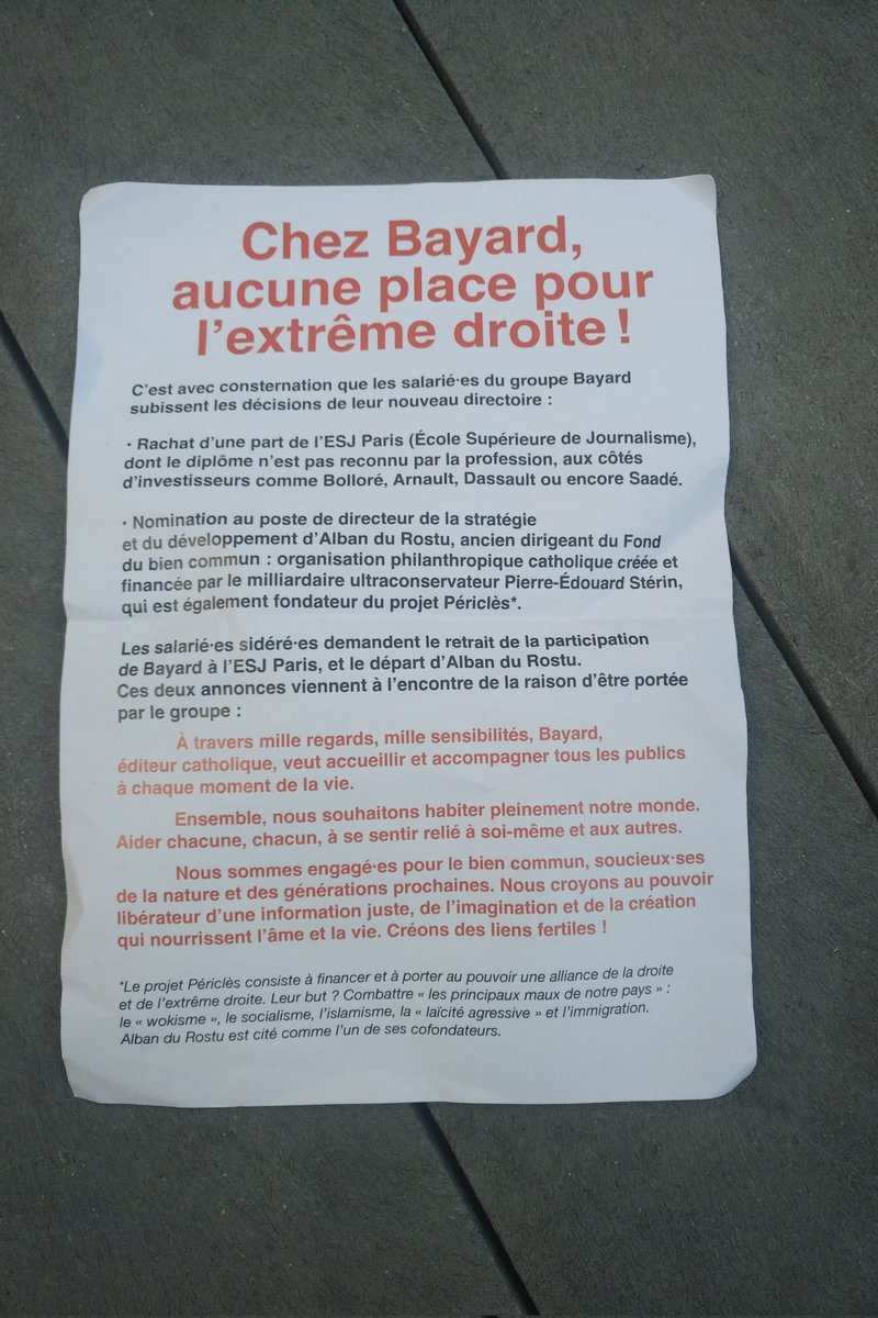 a_guillem's tweet image. Les salariés de Bayard dont ceux du journal La Croix se sont massivement mobilisés pour refuser l&apos;embauche à un poste de direction d&apos;un cadre ayant démontré son engagement à l&apos;extrême droite