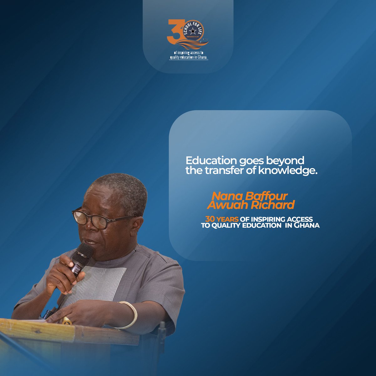 SchoolforLifeG1's tweet photo. "Education goes beyond the transfer of knowledge."
~ Nana Baffour Awuah Richard
#SfLAt30
#SchoolforLife
#SchoolforLifeGhana
#SchoolforLifeAt30
#SfLGhana https://t.co/nQBCHLQs8s