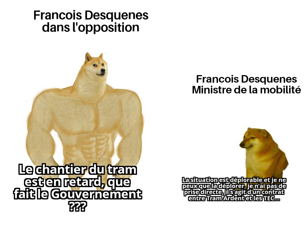Ceci est une vraie citation du Ministre au sujet du tram : "La situation est regrettable et déplorable et je ne peux malheureusement que le déplorer. Il s'agit d'un contrat entre Tram'Ardent et l'OTW, qui est un organisme autonome. Je n'ai pas de prise directe." 

(Sudinfo 22/11)
