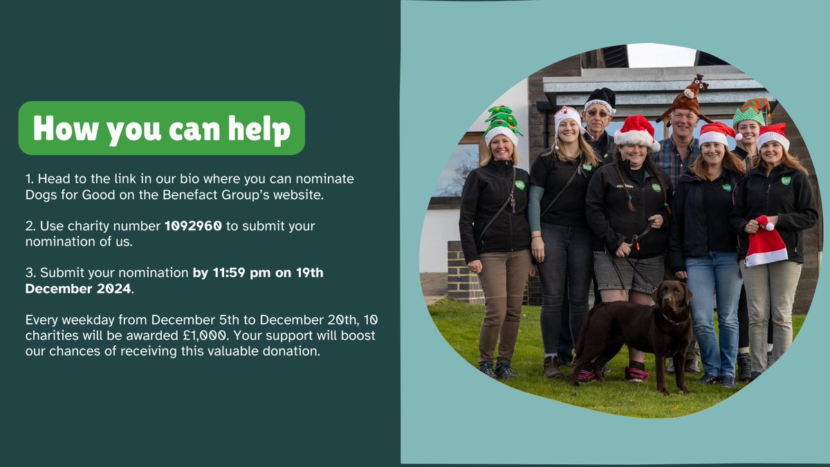Dogs for Good (@dogsforgooduk) on Twitter photo As part of their 'Movement for Good' campaign, <a href="/benefactgroup/">Benefact Group</a> is giving away Β£120,000 to charities this December, and we need your nomination to win! πΎπ
π Itβs quick, easy, and free! Visit their website to submit your nomination: bit.ly/3lJyw1Y As part of their 'Movement for Good' campaign, <a href="/benefactgroup/">Benefact Group</a> is giving away Β£120,000 to charities this December, and we need your nomination to win! πΎπ
π Itβs quick, easy, and free! Visit their website to submit your nomination: bit.ly/3lJyw1Y