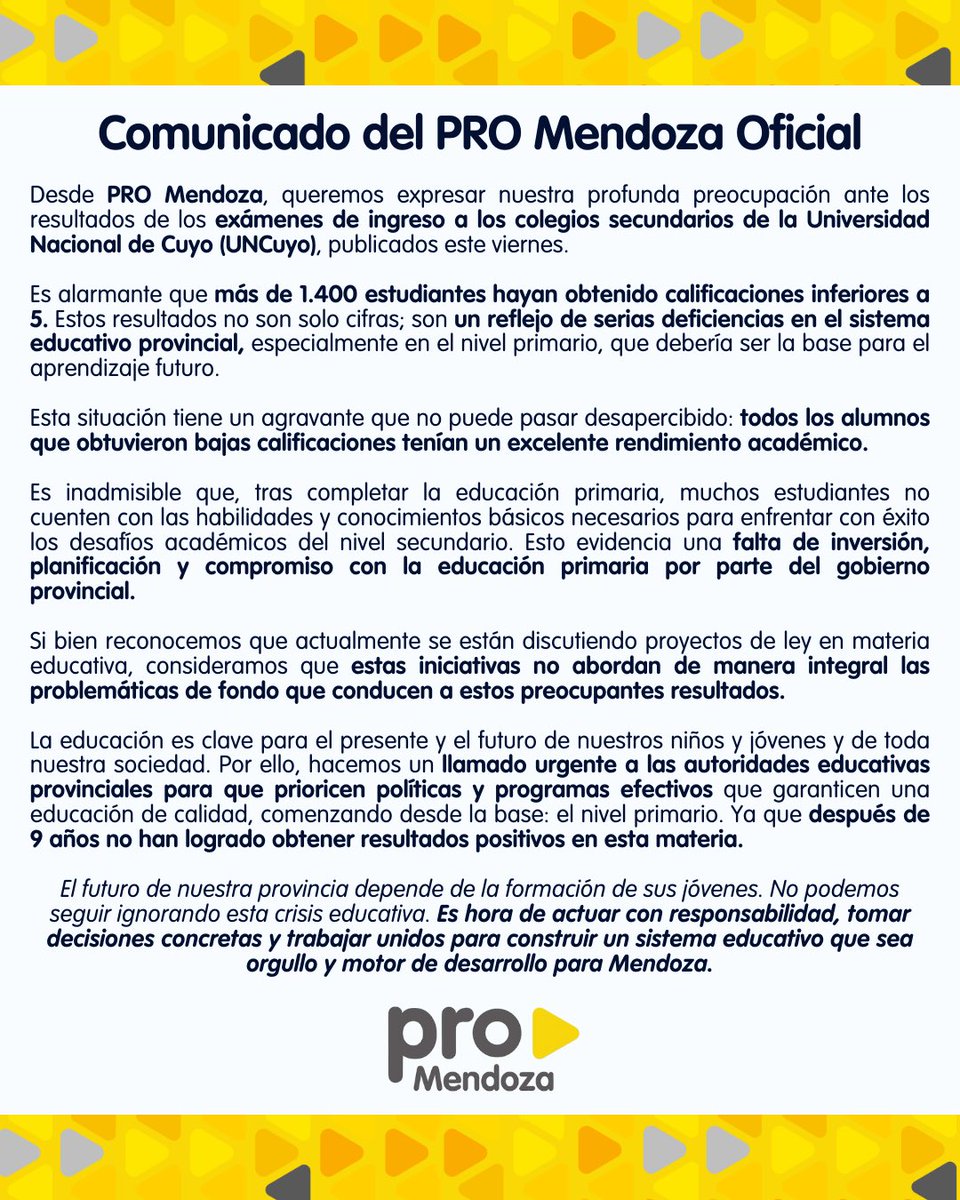 Comunicado del PRO Mendoza Oficial.