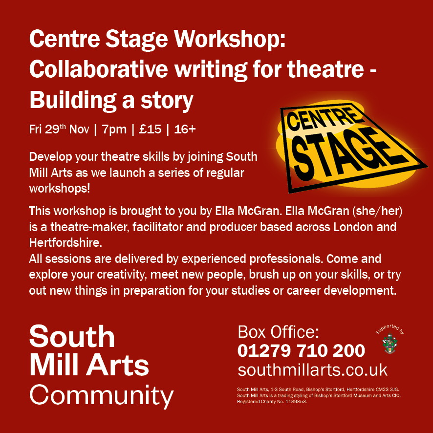 South Mill Arts (@south_mill_arts) on Twitter photo TOMORROW! ๐ญ
Develop your theatre skills by joining South Mill Arts as we launch a series of regular workshops aimed at 16โ100-year-olds, under the banner of South Mill Arts: Centre Stage.
๐ This workshop is brought to you by Ella McGran ๐
๐ Tickets: southmillarts.ticketsolve.com/ticketbooth/shโฆ TOMORROW! ๐ญ
Develop your theatre skills by joining South Mill Arts as we launch a series of regular workshops aimed at 16โ100-year-olds, under the banner of South Mill Arts: Centre Stage.
๐ This workshop is brought to you by Ella McGran ๐
๐ Tickets: southmillarts.ticketsolve.com/ticketbooth/shโฆ
