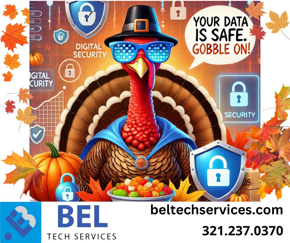 BelTechServices's tweet photo. This Thanksgiving, don’t let cyber turkeys crash your feast! 🧡 At Bel Tech Services, we’re serving up cybersecurity that’s stuffed with protection. 🍗 Stay safe, stay secure, and have a happy holiday!

#CyberSecurity #Grateful #GobbleGobbleSafe #DataProtection #BelTechServices https://t.co/WTfF3tlkxz