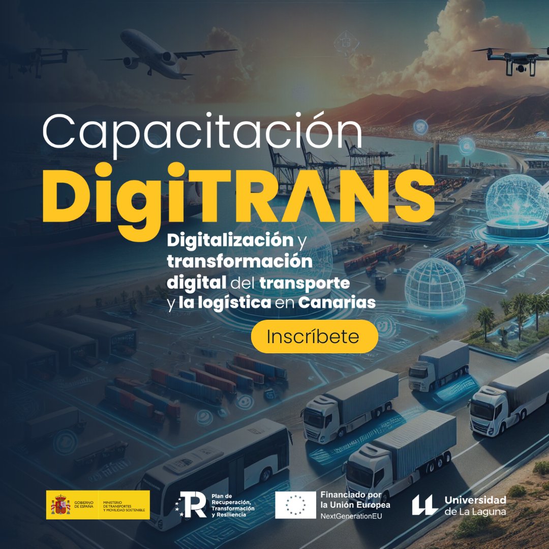 fg_ull's tweet photo. 🚀 ¡Revoluciona el transporte y la logística en Canarias gracias a #Digitrans!

Esta capacitación gratuita de la #ULL te ayudará a liderar la transformación digital de tu entidad

Más info e inscripción 👉 https://t.co/N8BP5jAHZ7 https://t.co/ZdpAfHcixi