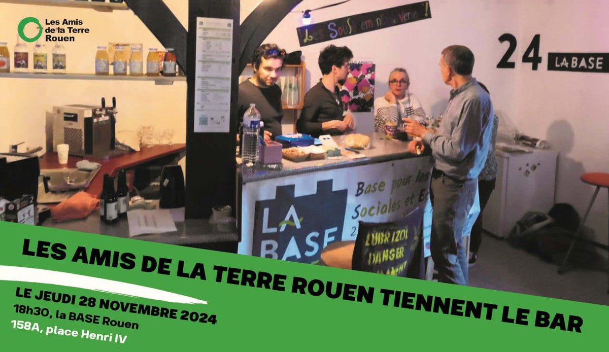Comme chaque mois, on se retrouve à la B.A.S.E.
Actus locales, luttes à venir en prenant un verre et en grignotant des bretzels ! Alors, à ce soir 🥳