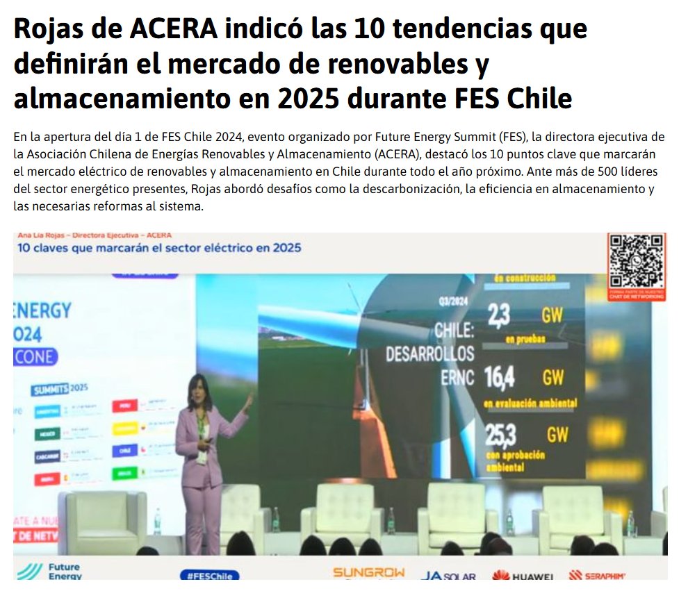 ACERA A.G. (@aceraag) on Twitter photo En la apertura del primer día del <a href="/FEnergySummit/">Future Energy Summit</a> Chile 2024, la Directora Ejecutiva de ACERA AG, <a href="/analiaenergia/">Ana Lia Rojas</a>, destacó los 10 puntos clave que marcarán el mercado eléctrico de renovables y almacenamiento en Chile en 2025.
Link nota completa: energiaestrategica.com/rojas-de-acera… En la apertura del primer día del <a href="/FEnergySummit/">Future Energy Summit</a> Chile 2024, la Directora Ejecutiva de ACERA AG, <a href="/analiaenergia/">Ana Lia Rojas</a>, destacó los 10 puntos clave que marcarán el mercado eléctrico de renovables y almacenamiento en Chile en 2025.
Link nota completa: energiaestrategica.com/rojas-de-acera…