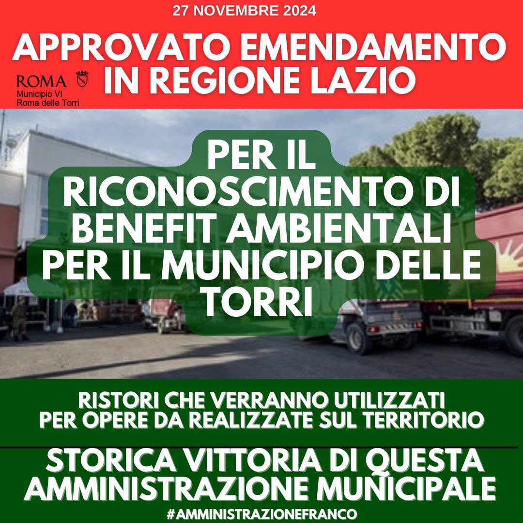 VITTORIA DI QUESTA AMMINISTRAZIONE MUNICIPALE con il supporto della Regione Lazio e l’ Assessore Fabrizio Ghera.
I ristori verranno  utilizzati  per compensare il danno ambientale arrecato al territorio dove hanno sede gli impianti .