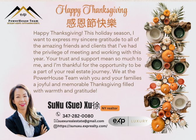 SueXu_Realtor's tweet photo. We feel incredibly grateful this Thanksgiving for all the amazing clients we have had the honor of working with this year. Thank you for trusting me to guide your real estate journeys. Wishing you and your families a warm and joyful holiday! 🍂🏡✨  

#ThanksgivingGratitude https://t.co/Bwz665LIYS