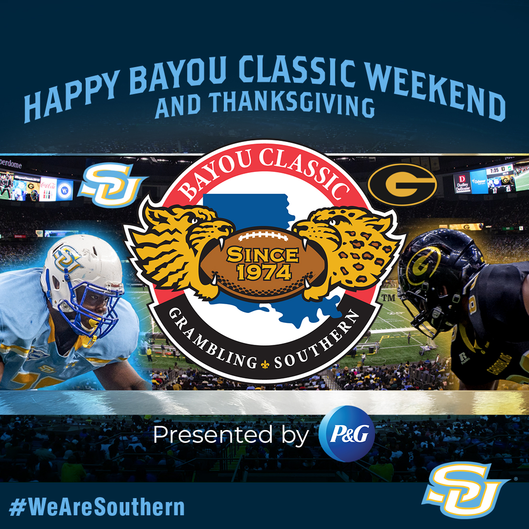 SouthernU_BR's tweet image. Southern University and A&amp;amp;M College wishes you and your family a safe and happy Thanksgiving, and Bayou Classic Weekend! Campus is closed today, and Friday, Nov. 29.

See y'all at the classic! Go Jags!

#WeAreSouthern #FinishStronger