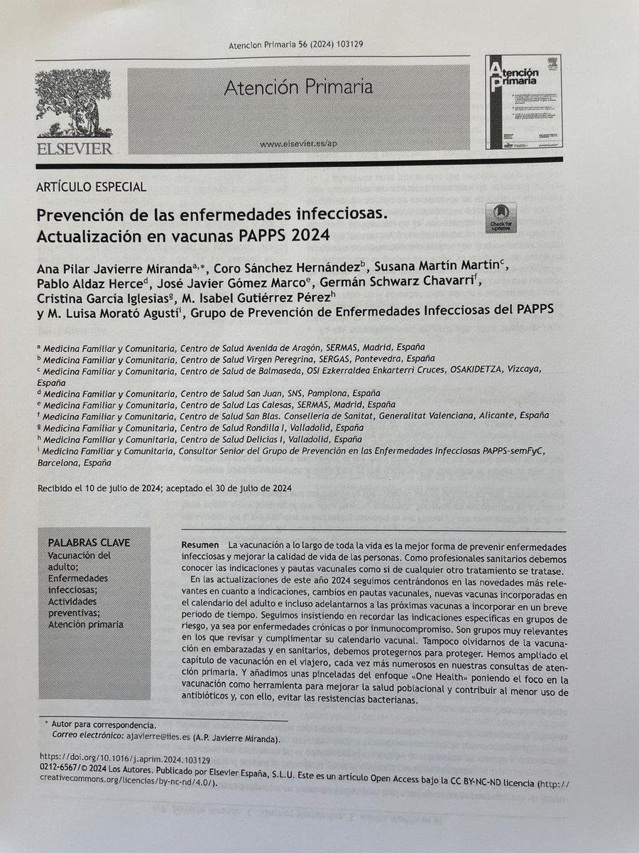 🔝🔊🔊✅Nueva e interesante  publicacion del grupo de prevencion de enfermedades infeccionas en el que participa nuestra jefa de servicio Coro Sanchez sobre Vacunas … 🖌️enhorabuena!!!👏🏻👏🏻💪🏻💪🏻