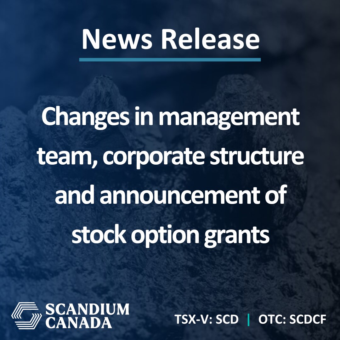 📣 | News Release | 📣

Scandium Canada Ltd. is pleased to inform its modifications to its management team, the corporate structure and a new division to support market development. 📈

Scandium Canada will create a specific division within the Company to be fully dedicated to